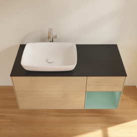 Тумба под раковину Villeroy & Boch Finion 120х50,1 см с подсветкой МДФ шпон дуба/стекло черное матовое F812GMPC