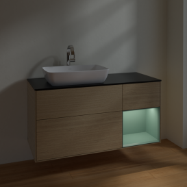 Тумба под раковину Villeroy & Boch Finion 120х50,1 см с подсветкой МДФ шпон дуба/стекло черное матовое F812GMPC