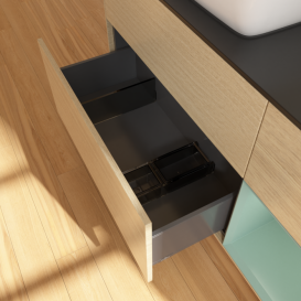 Тумба под раковину Villeroy & Boch Finion 120х50,1 см с подсветкой МДФ шпон дуба/стекло черное матовое F812GMPC