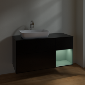 Тумба под раковину Villeroy & Boch Finion 120х50,1 см с подсветкой МДФ черный матовый лак/стекло черное матовое F812GMPD