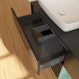 Тумба под раковину Villeroy & Boch Finion 120х50,1 см с подсветкой МДФ черный матовый лак/стекло черное матовое F812GMPD