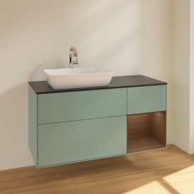 Тумба под раковину Villeroy & Boch Finion 120х50,1 см с подсветкой МДФ оливковый матовый лак/стекло черное матовое F812GNGM