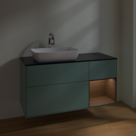 Тумба под раковину Villeroy & Boch Finion 120х50,1 см с подсветкой МДФ оливковый матовый лак/стекло черное матовое F812GNGM