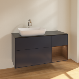 Тумба под раковину Villeroy & Boch Finion 120х50,1 см с подсветкой МДФ темно-синий матовый лак/стекло черное матовое F812GNHG