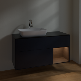 Тумба под раковину Villeroy & Boch Finion 120х50,1 см с подсветкой МДФ темно-синий матовый лак/стекло черное матовое F812GNHG