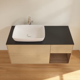 Тумба под раковину Villeroy & Boch Finion 120х50,1 см с подсветкой МДФ шпон дуба/стекло черное матовое F812GNPC