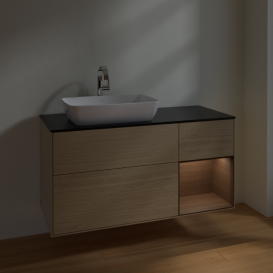 Тумба под раковину Villeroy & Boch Finion 120х50,1 см с подсветкой МДФ шпон дуба/стекло черное матовое F812GNPC
