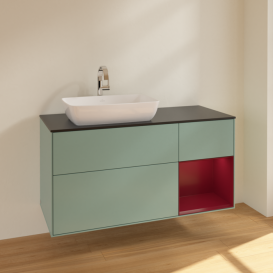 Тумба под раковину Villeroy & Boch Finion 120х50,1 см с подсветкой МДФ оливковый матовый лак/стекло черное матовое F812HBGM