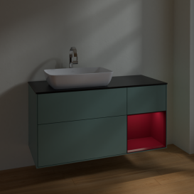 Тумба под раковину Villeroy & Boch Finion 120х50,1 см с подсветкой МДФ оливковый матовый лак/стекло черное матовое F812HBGM