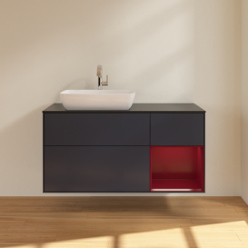 Тумба под раковину Villeroy & Boch Finion 120х50,1 см с подсветкой МДФ темно-синий матовый лак/стекло черное матовое F812HBHG