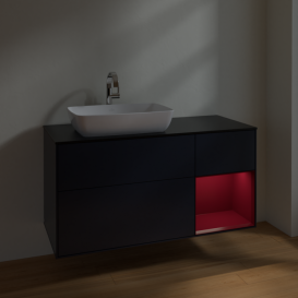 Тумба под раковину Villeroy & Boch Finion 120х50,1 см с подсветкой МДФ темно-синий матовый лак/стекло черное матовое F812HBHG