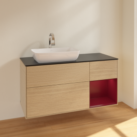 Тумба под раковину Villeroy & Boch Finion 120х50,1 см с подсветкой МДФ шпон дуба/стекло черное матовое F812HBPC