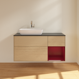 Тумба под раковину Villeroy & Boch Finion 120х50,1 см с подсветкой МДФ шпон дуба/стекло черное матовое F812HBPC