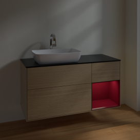 Тумба под раковину Villeroy & Boch Finion 120х50,1 см с подсветкой МДФ шпон дуба/стекло черное матовое F812HBPC