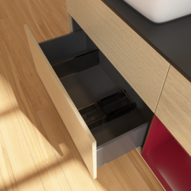 Тумба под раковину Villeroy & Boch Finion 120х50,1 см с подсветкой МДФ шпон дуба/стекло черное матовое F812HBPC