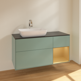 Тумба под раковину Villeroy & Boch Finion 120х50,1 см с подсветкой МДФ оливковый матовый лак/стекло черное матовое F812HFGM