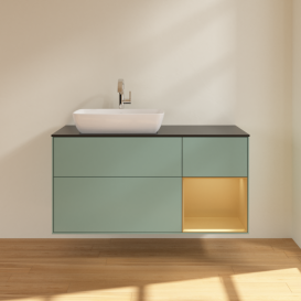 Тумба под раковину Villeroy & Boch Finion 120х50,1 см с подсветкой МДФ оливковый матовый лак/стекло черное матовое F812HFGM