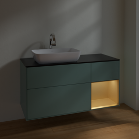 Тумба под раковину Villeroy & Boch Finion 120х50,1 см с подсветкой МДФ оливковый матовый лак/стекло черное матовое F812HFGM