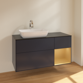 Тумба под раковину Villeroy & Boch Finion 120х50,1 см с подсветкой МДФ темно-синий матовый лак/стекло черное матовое F812HFHG