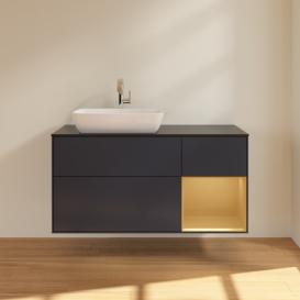 Тумба под раковину Villeroy & Boch Finion 120х50,1 см с подсветкой МДФ темно-синий матовый лак/стекло черное матовое F812HFHG