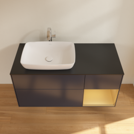 Тумба под раковину Villeroy & Boch Finion 120х50,1 см с подсветкой МДФ темно-синий матовый лак/стекло черное матовое F812HFHG