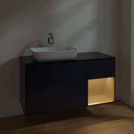 Тумба под раковину Villeroy & Boch Finion 120х50,1 см с подсветкой МДФ темно-синий матовый лак/стекло черное матовое F812HFHG