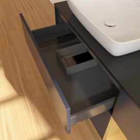 Тумба под раковину Villeroy & Boch Finion 120х50,1 см с подсветкой МДФ темно-синий матовый лак/стекло черное матовое F812HFHG