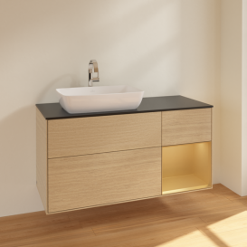 Тумба под раковину Villeroy & Boch Finion 120х50,1 см с подсветкой МДФ шпон дуба/стекло черное матовое F812HFPC