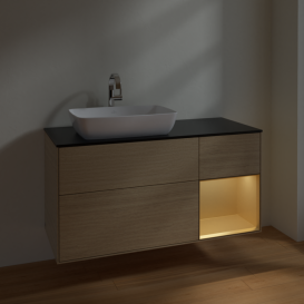 Тумба под раковину Villeroy & Boch Finion 120х50,1 см с подсветкой МДФ шпон дуба/стекло черное матовое F812HFPC