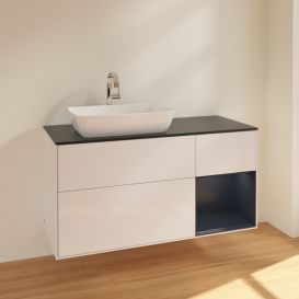 Тумба под раковину Villeroy & Boch Finion 120х50,1 см с подсветкой МДФ глянцевый белый лак/стекло черное матовое F812HGGF