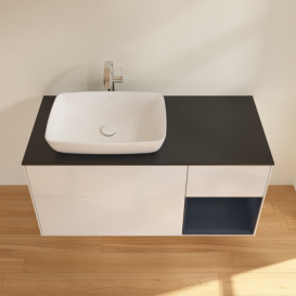 Тумба под раковину Villeroy & Boch Finion 120х50,1 см с подсветкой МДФ глянцевый белый лак/стекло черное матовое F812HGGF