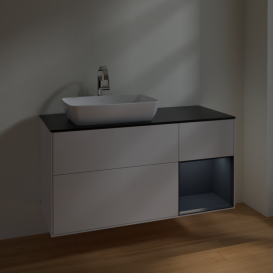 Тумба под раковину Villeroy & Boch Finion 120х50,1 см с подсветкой МДФ глянцевый белый лак/стекло черное матовое F812HGGF