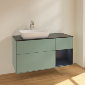 Тумба під раковину Villeroy & Boch Finion 120х50,1 см із підсвічуванням МДФ оливковий матовий лак/скло чорне матове F812HGGM