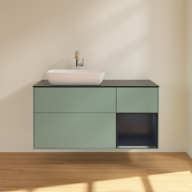 Тумба під раковину Villeroy & Boch Finion 120х50,1 см із підсвічуванням МДФ оливковий матовий лак/скло чорне матове F812HGGM