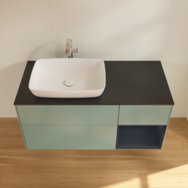 Тумба під раковину Villeroy & Boch Finion 120х50,1 см із підсвічуванням МДФ оливковий матовий лак/скло чорне матове F812HGGM