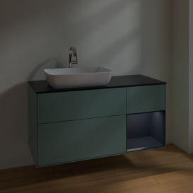Тумба під раковину Villeroy & Boch Finion 120х50,1 см із підсвічуванням МДФ оливковий матовий лак/скло чорне матове F812HGGM