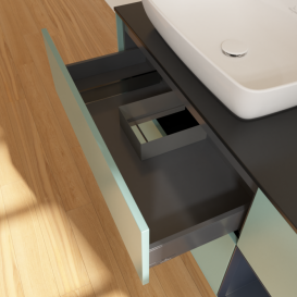 Тумба під раковину Villeroy & Boch Finion 120х50,1 см із підсвічуванням МДФ оливковий матовий лак/скло чорне матове F812HGGM