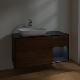 Тумба под раковину Villeroy & Boch Finion 120х50,1 см с подсветкой МДФ шпон грецкого ореха/стекло черное матовое F812HGGN