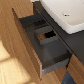 Тумба под раковину Villeroy & Boch Finion 120х50,1 см с подсветкой МДФ шпон грецкого ореха/стекло черное матовое F812HGGN