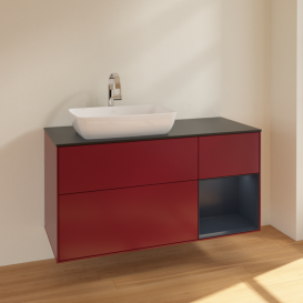 Тумба під раковину Villeroy & Boch Finion 120х50,1 см із підсвічуванням МДФ півонія матовий лак/скло чорне матове F812HGHB