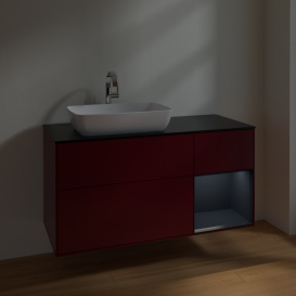 Тумба під раковину Villeroy & Boch Finion 120х50,1 см із підсвічуванням МДФ півонія матовий лак/скло чорне матове F812HGHB