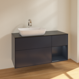 Тумба под раковину Villeroy & Boch Finion 120х50,1 см с подсветкой МДФ темно-синий матовый лак/стекло черное матовое F812HGHG