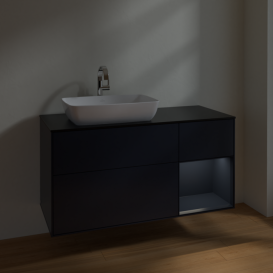 Тумба под раковину Villeroy & Boch Finion 120х50,1 см с подсветкой МДФ темно-синий матовый лак/стекло черное матовое F812HGHG