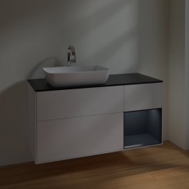 Тумба под раковину Villeroy & Boch Finion 120х50,1 см с подсветкой МДФ белый матовый лак/стекло черное матовое F812HGMT