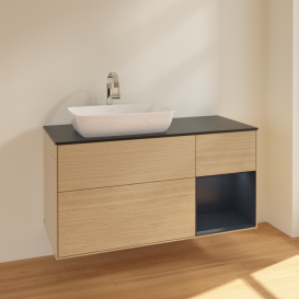 Тумба под раковину Villeroy & Boch Finion 120х50,1 см с подсветкой МДФ шпон дуба/стекло черное матовое F812HGPC