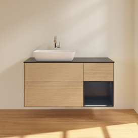 Тумба под раковину Villeroy & Boch Finion 120х50,1 см с подсветкой МДФ шпон дуба/стекло черное матовое F812HGPC