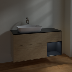 Тумба под раковину Villeroy & Boch Finion 120х50,1 см с подсветкой МДФ шпон дуба/стекло черное матовое F812HGPC