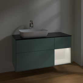 Тумба под раковину Villeroy & Boch Finion 120х50,1 см с подсветкой МДФ оливковый матовый лак/стекло черное матовое F812MTGM