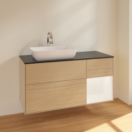 Тумба под раковину Villeroy & Boch Finion 120х50,1 см с подсветкой МДФ шпон дуба/стекло черное матовое F812MTPC