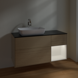 Тумба под раковину Villeroy & Boch Finion 120х50,1 см с подсветкой МДФ шпон дуба/стекло черное матовое F812MTPC
